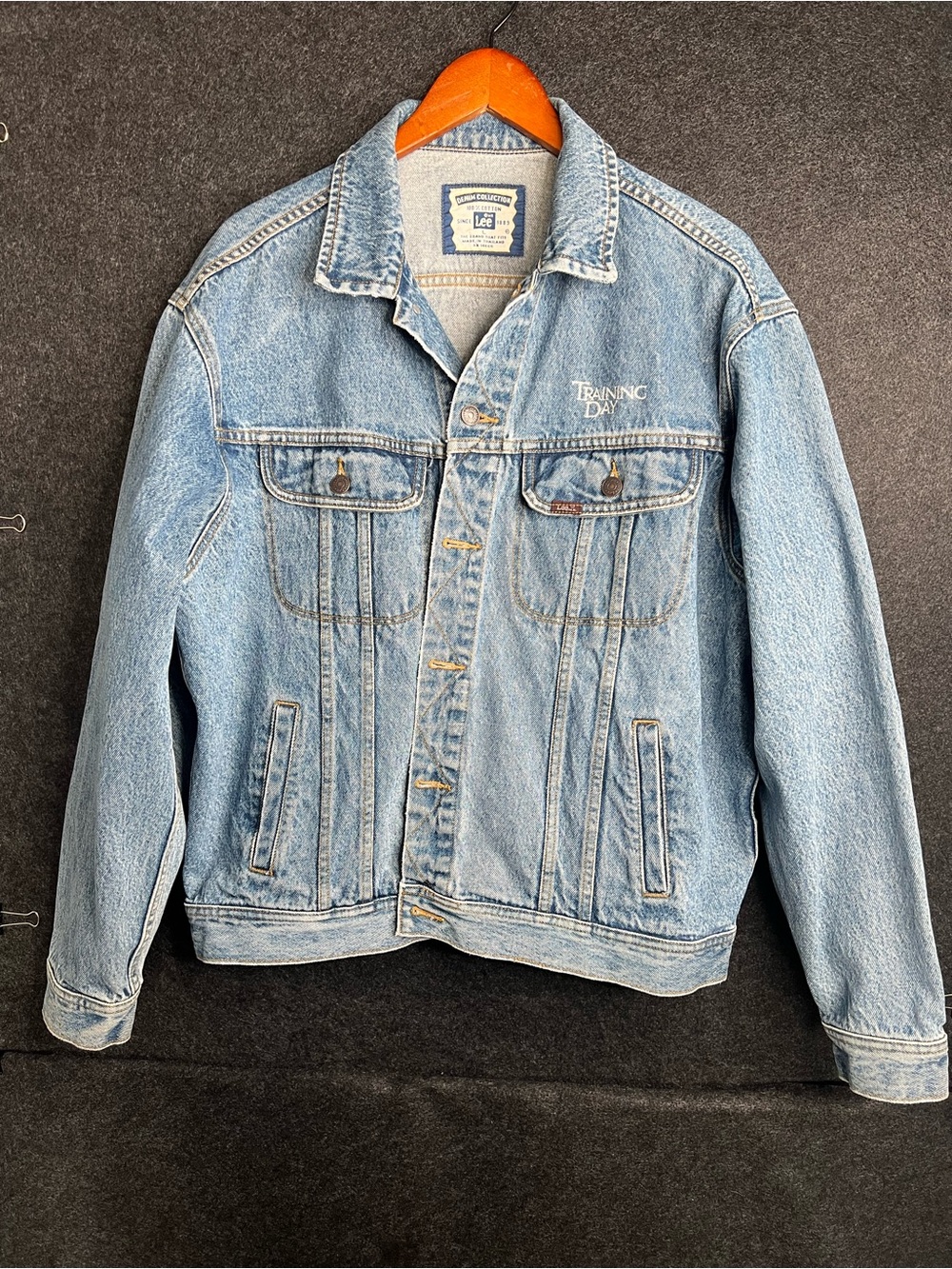 Vintage 90s Lee Denim Jacket Training Day Movie Promo Mens Size L Embroidery Y2K